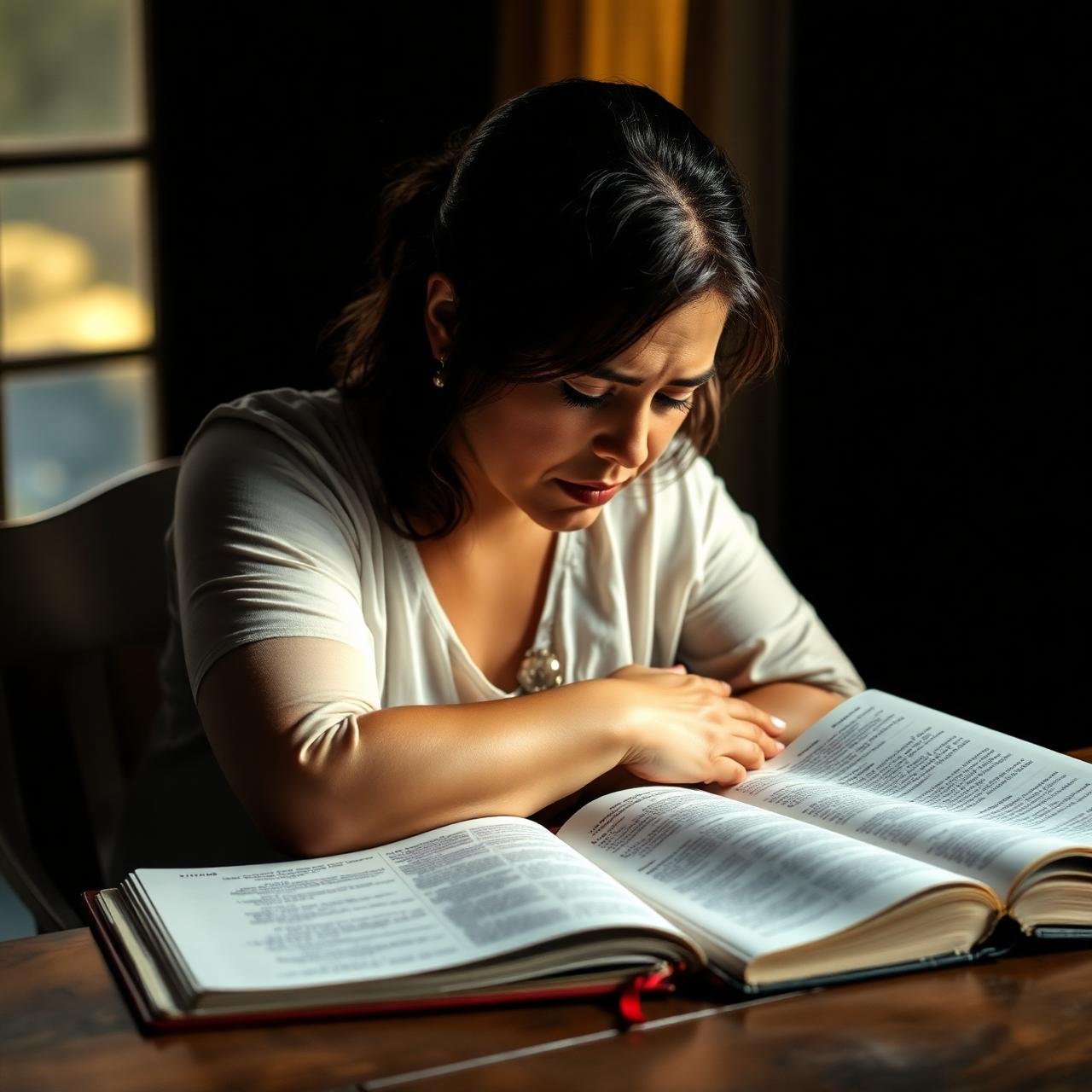 Mujer buscando paz en la Palabra